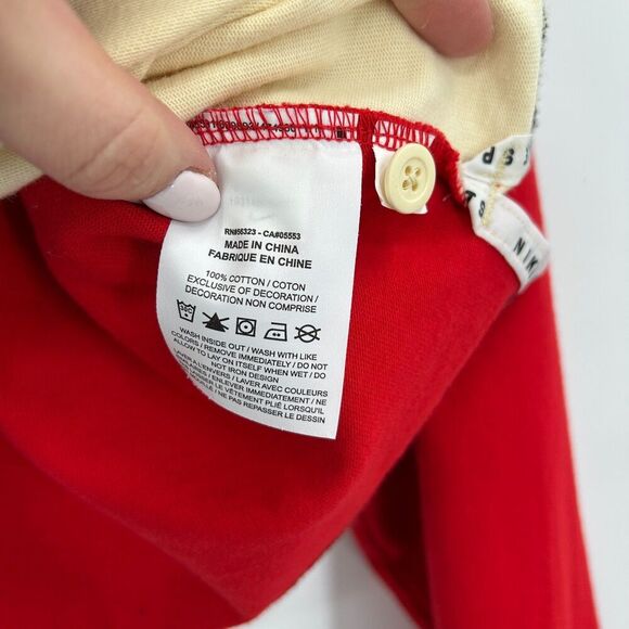 NIKE Womens Red Blue Cream Colorblock Cropped Boxy Long Sleeve Polo Shirt Small - Picture 7 of 8